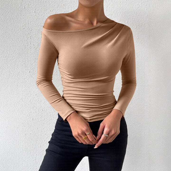 Dame langærmet t-shirt med asymmetrisk udskæring og figureformende snit Skovae