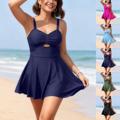 Dame One-Piece Swimsuit med legende Skørt og Cut-Out Skovae