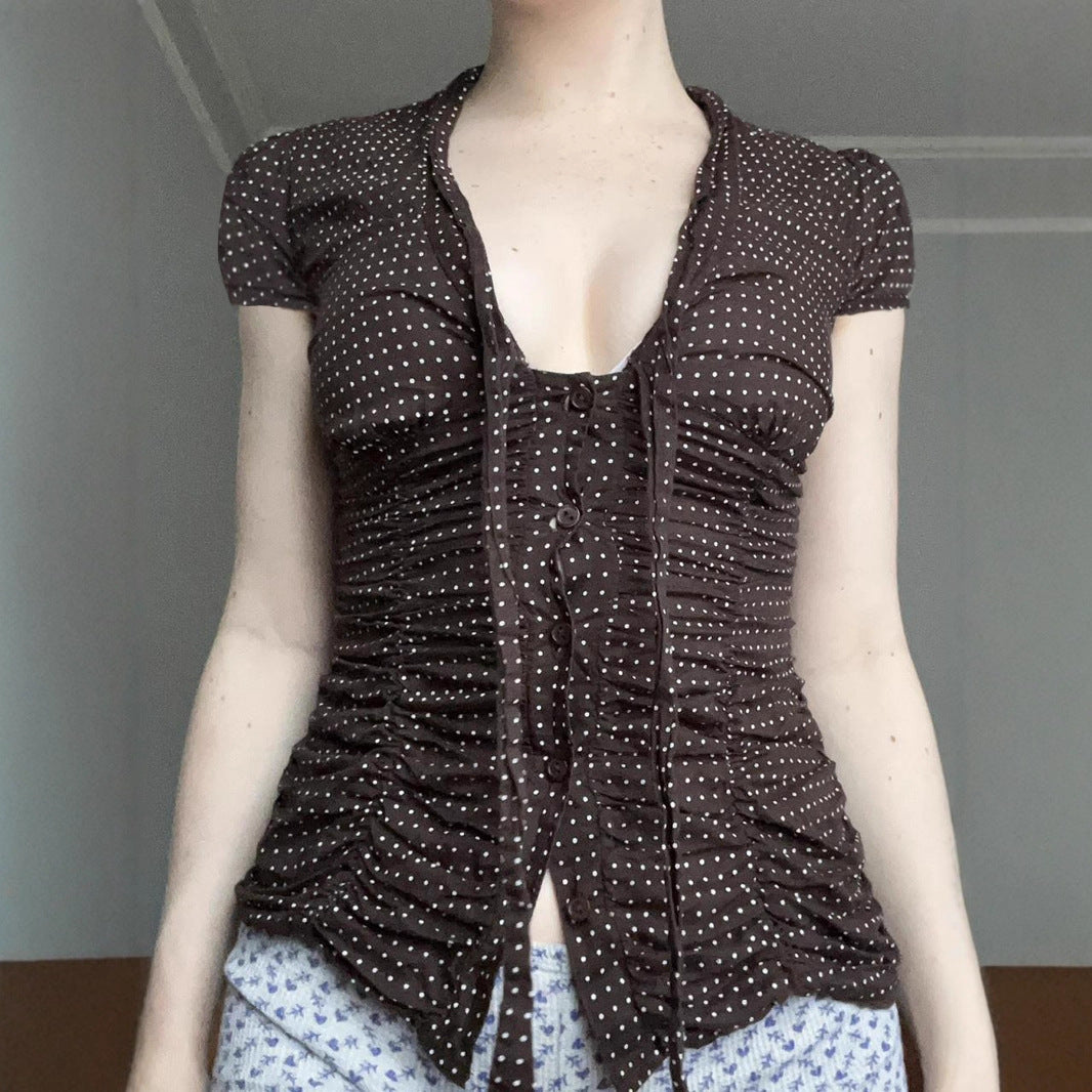 Damer feminin bluse skjorte med rynkning og sløjfe-detalje Skovae