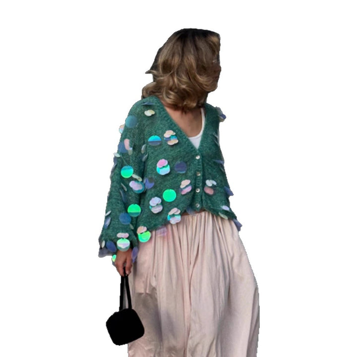 Dame Fuzzy Cardigan med holografiske accenter Stilla