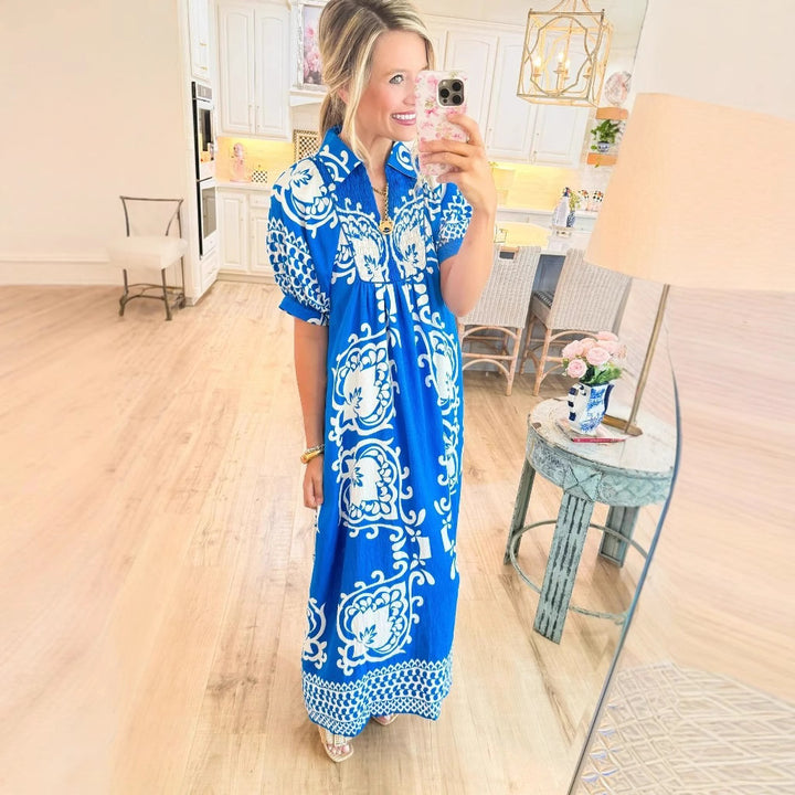 Dame maxikjole i boho-stil med blomsterprint og afslappet pasform Stilla