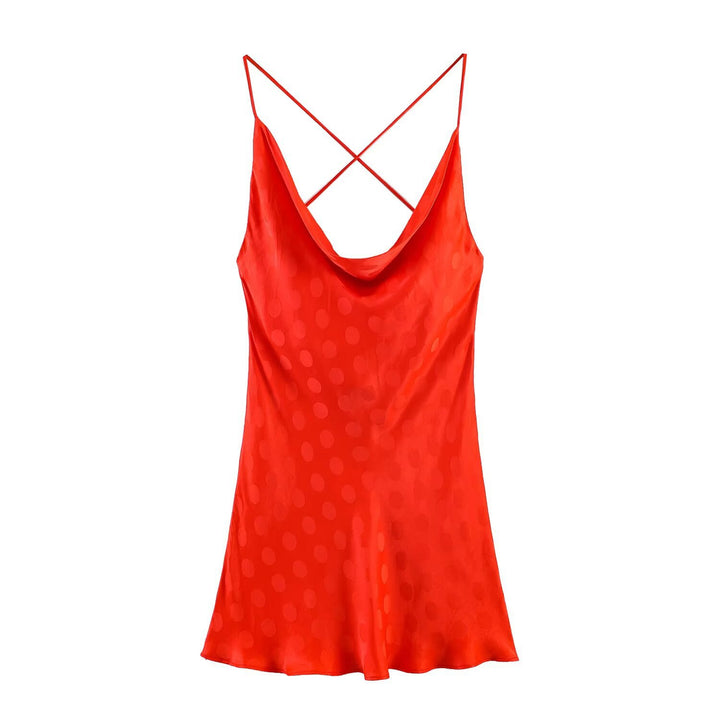 Dame spaghetti stropkjole med elegant drapering og fint polka-dot mønster Skovae