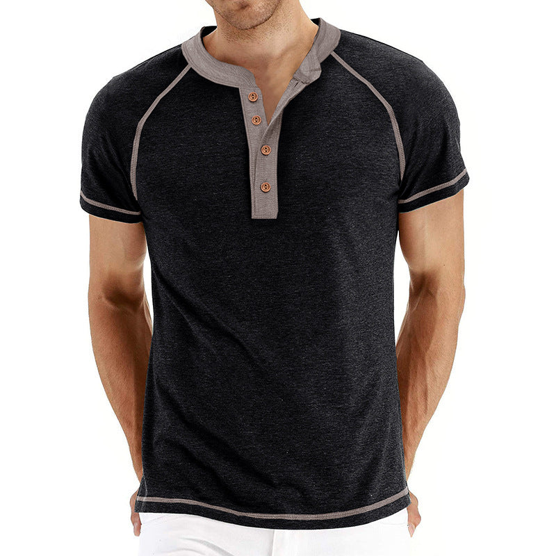 Herrer Kortærmet Henley-T-shirt med kontrastdetaljer og slidstærkt stof Stilla