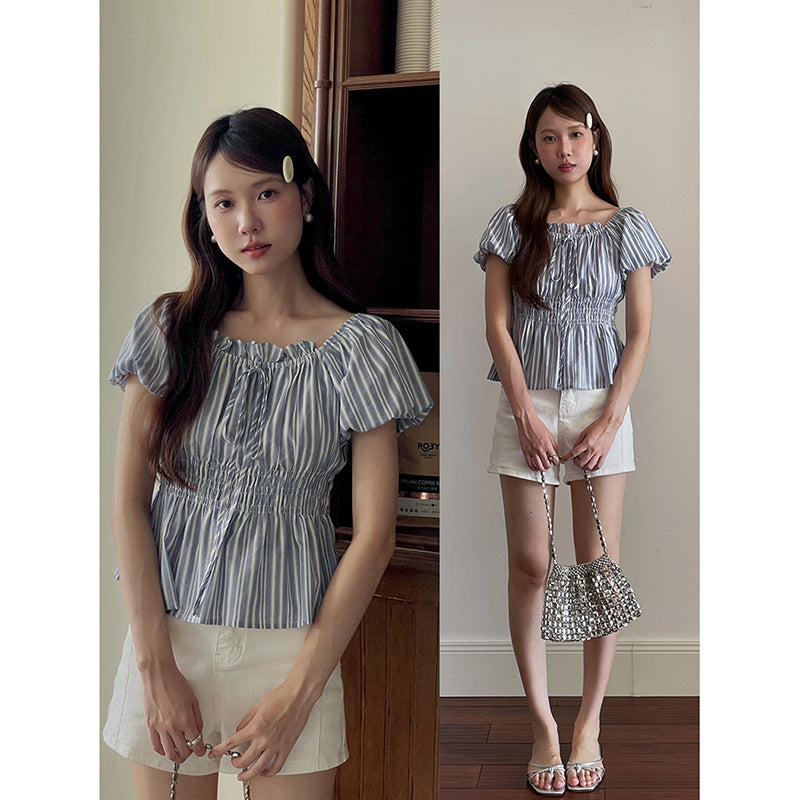 Damernes Off-Shoulder Bluse med ruchedetaljer og elastisk kant Stilla