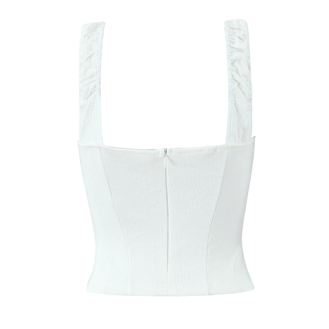 Dame Crop-Top med fine volanter og elegant udskæring Stilla