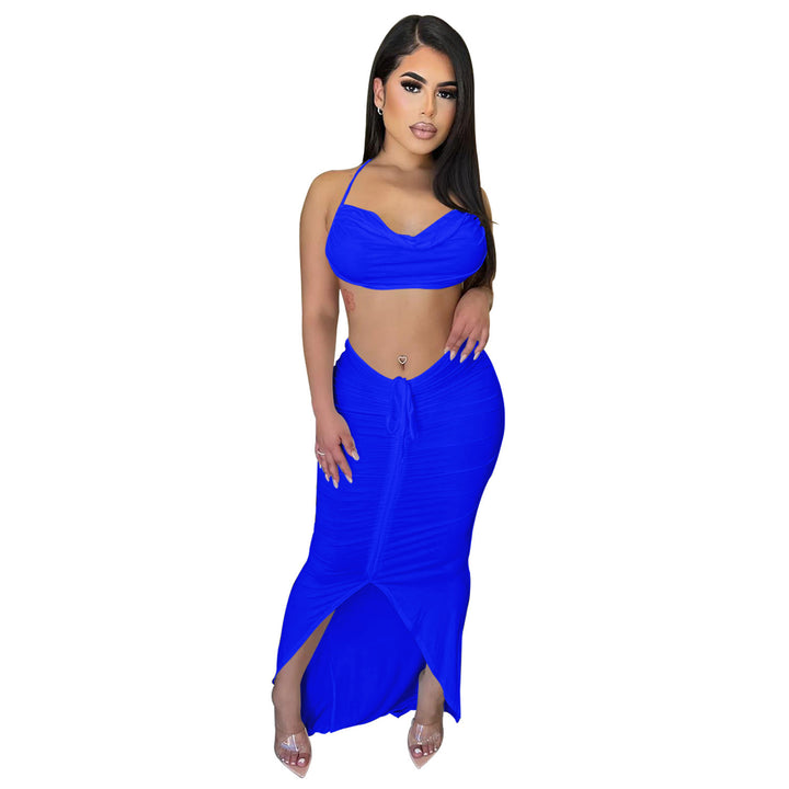 Dame to-delt sæt med crop-top og maxiskirt i den trendy ruffles design Stilla