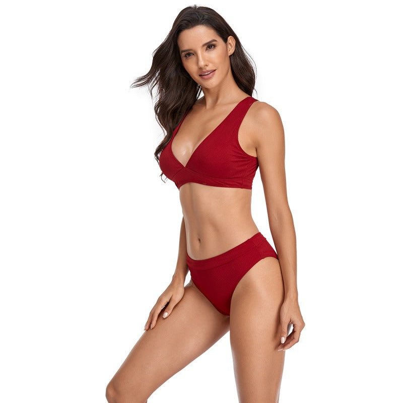 Dame Bikini-sæt med sporty V-udskæring og høj talje trusser Skovae