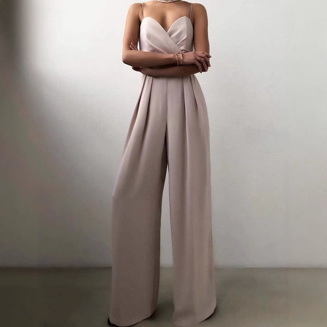 Dame elegant jumpsuit med dyb V-udskæring og vide ben Skovae