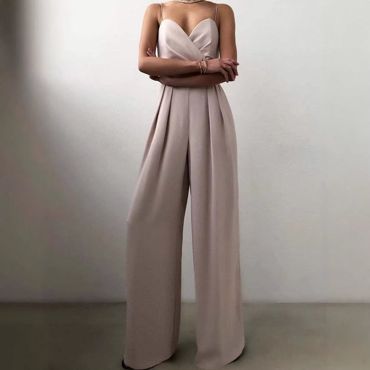 Dame elegant jumpsuit med dyb V-udskæring og vide ben Skovae