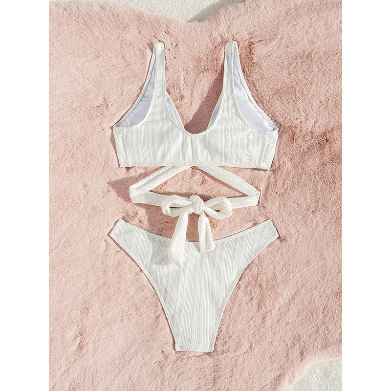 Dame Rib-design Kryds-ryg Bikiniset Stilla