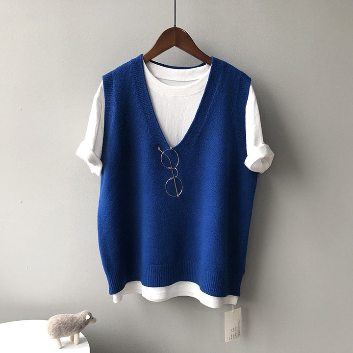 Dame ærmeløs V-Pullover i blødeste cashmere-blanding med elegant snit Stilla