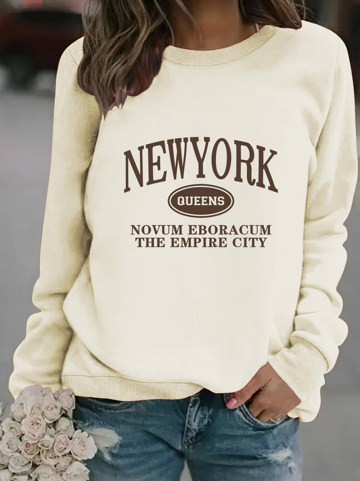 Kvinders sweatshirt med stilfuld New Yorker tekst Stilla