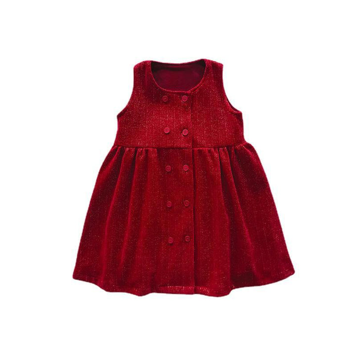 Pige Elegant A-linje Velvetkjole med Knapdetaljer Stilla