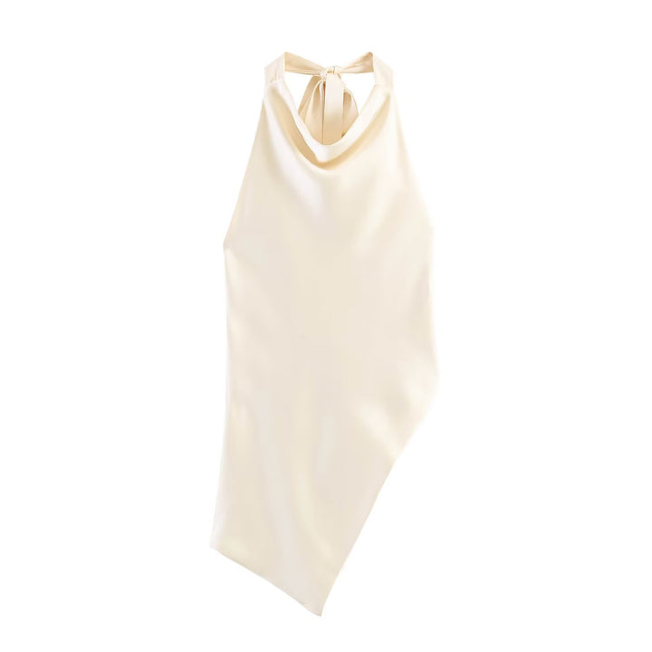 Dame elegant halterneck top med unik asymmetrisk skæring og dekorativ knude Skovae