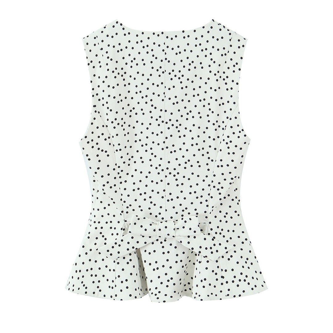 Dame Polka-Dot Taljeret Top med elegant knaplukning Skovae