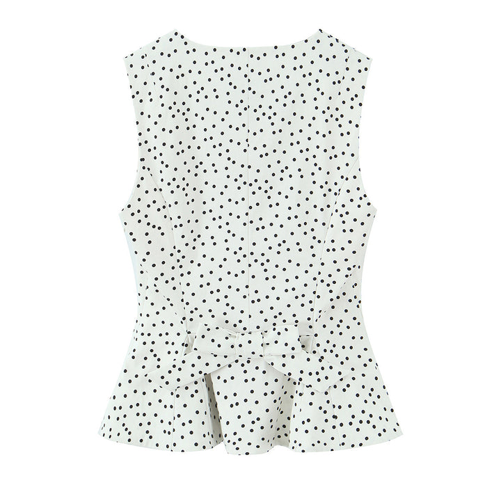Dame Polka-Dot Taljeret Top med elegant knaplukning Skovae
