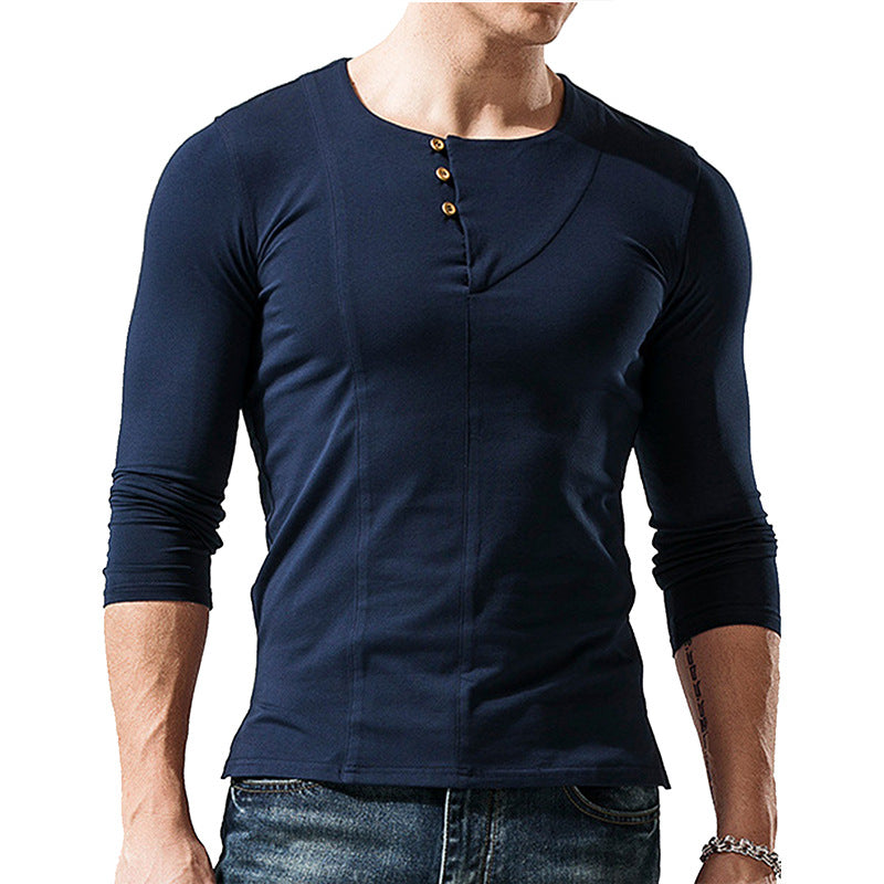 Herrer Langærmet Henley Shirt med moderigtig knapdesign og tætsiddende pasform Stilla