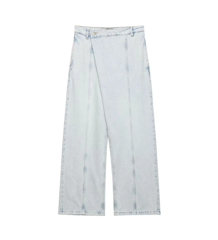 Dame brede jeans i afslappet windbreaker-stil med usædvanlige sømme Skovae