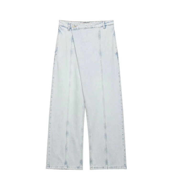 Dame brede jeans i afslappet windbreaker-stil med usædvanlige sømme Skovae