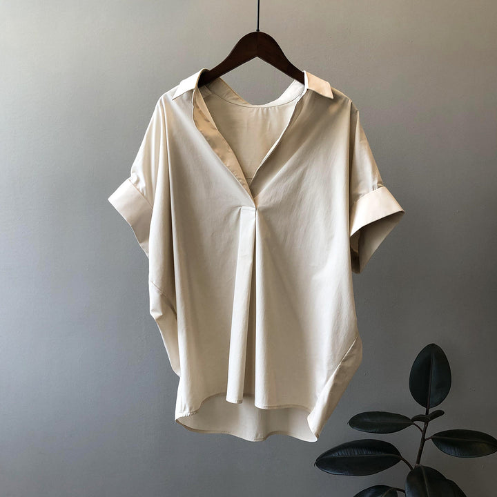 Dame elegant Oversize-bluse med V-udskæring og afslappet snit Stilla