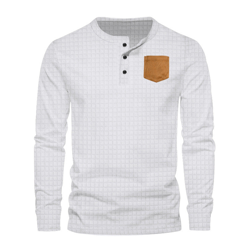 Herre Langærmet Henley-Shirt med moderigtigt strukturmønster og praktisk brystlomme Stilla