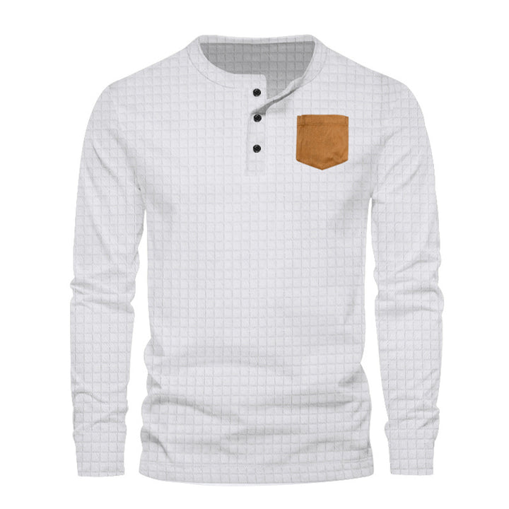 Herre Langærmet Henley-Shirt med moderigtigt strukturmønster og praktisk brystlomme Stilla