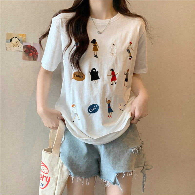Dame Casual Broderet Grafik T-Shirt Stilla