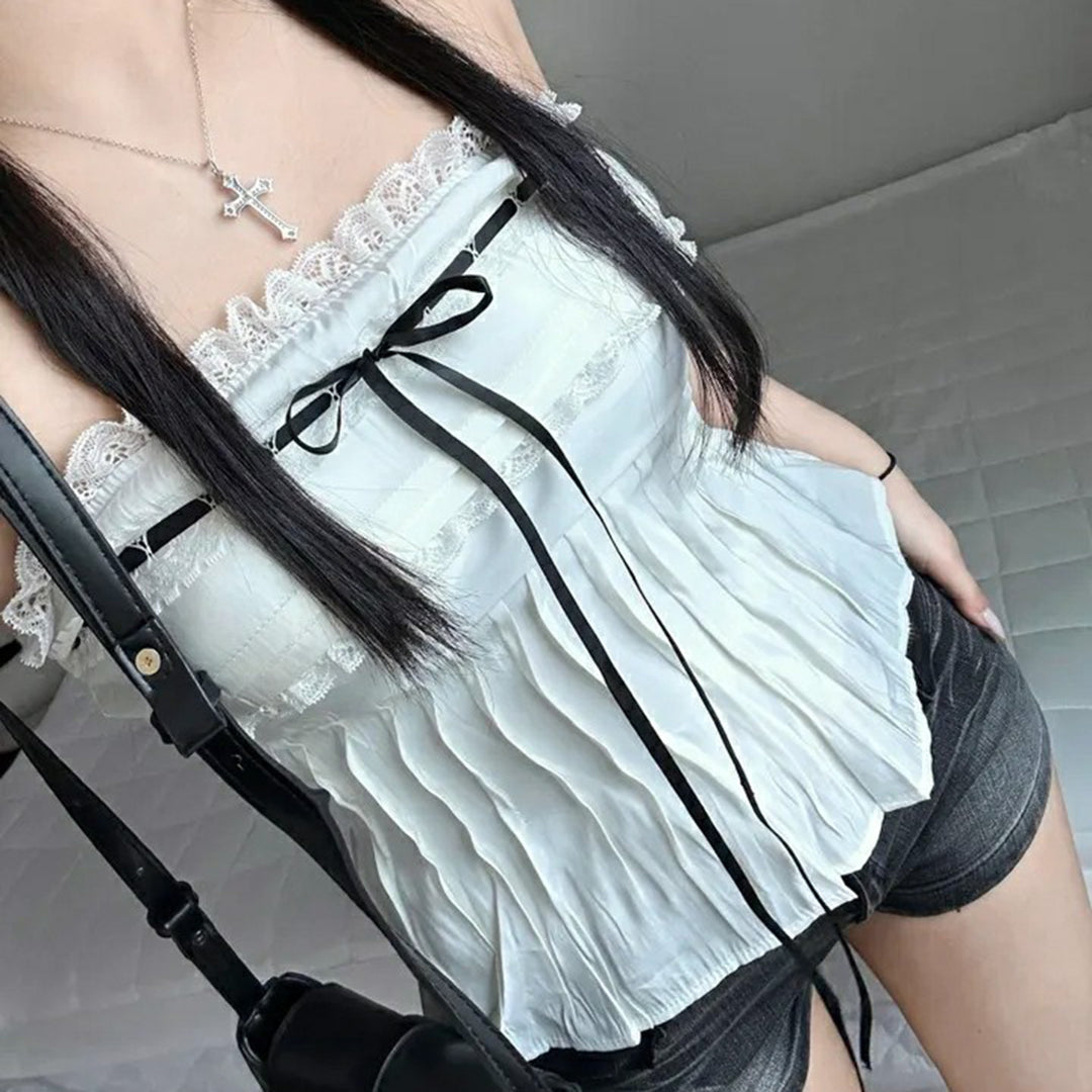 Dame Off-Shoulder Blusenshirt med Rysjer og Bindebånd Skovae