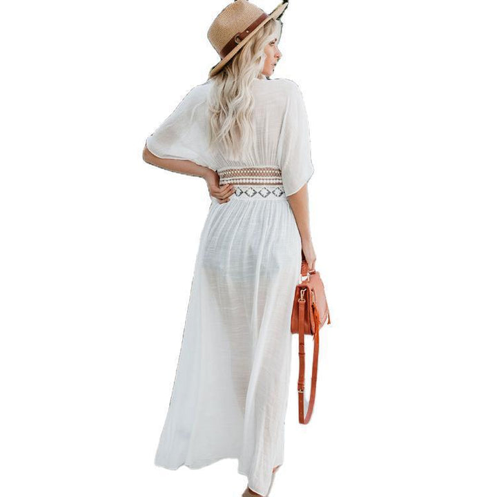 Femme Bohemian Wrap Maxi Kjole med Hæklet Detaljer Stilla