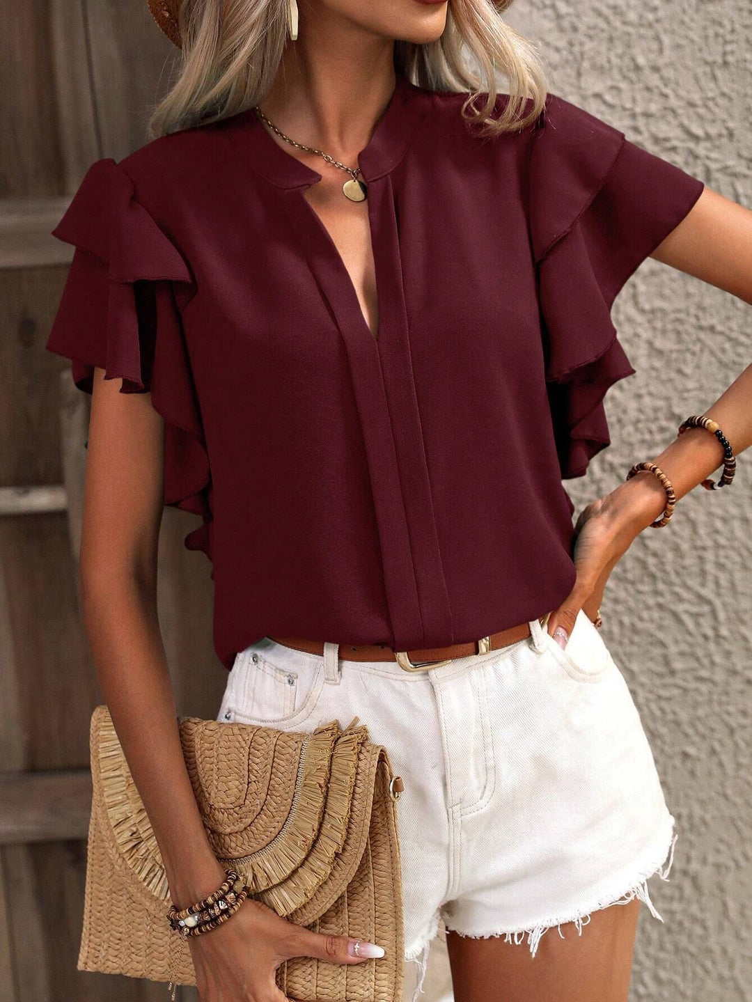 Dame elegant bluse med flæseærmer Stilla
