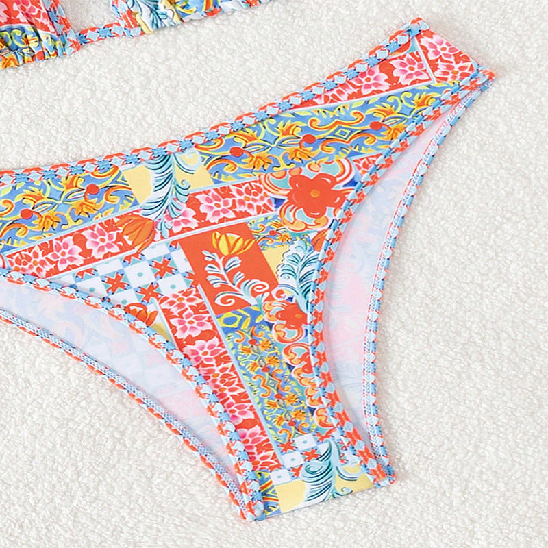 Dame Triangel-Bikini-Sæt med elegante mønstre og justerbare stropper Skovae