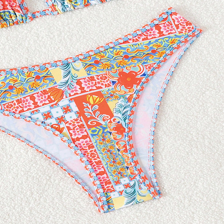 Dame Triangel-Bikini-Sæt med elegante mønstre og justerbare stropper Skovae