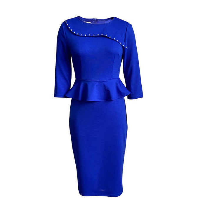 Dame Etuikjole med voluminøs Peplum og dekorative Perle detaljer Stilla