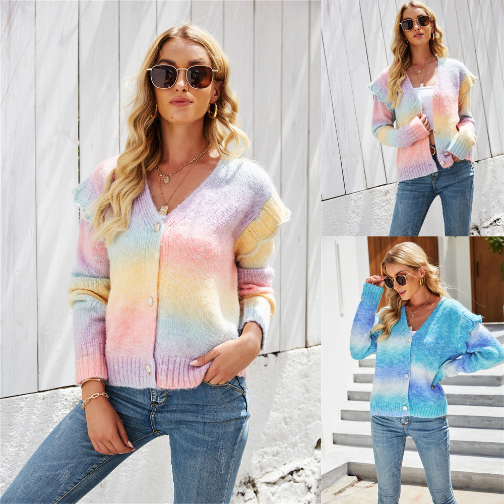 Damer fashionable cardigan med farverig gradient Stilla