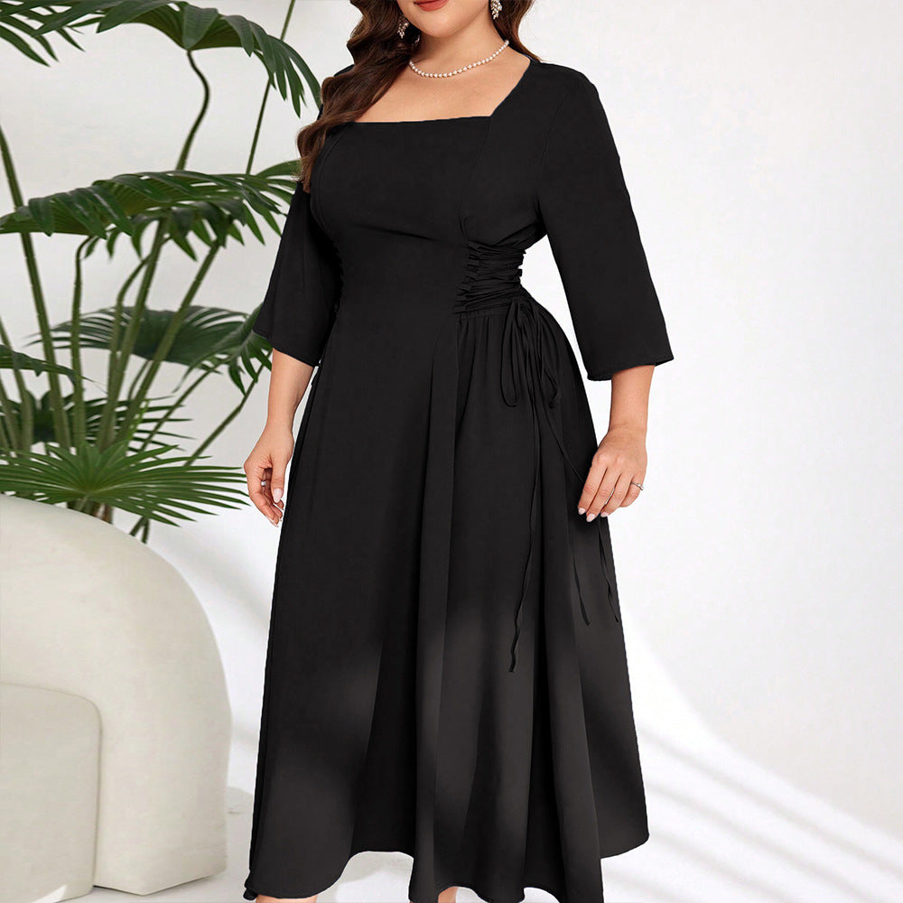 Dame elegant Midi Kjole med fashionable flæsedetaljer Stilla