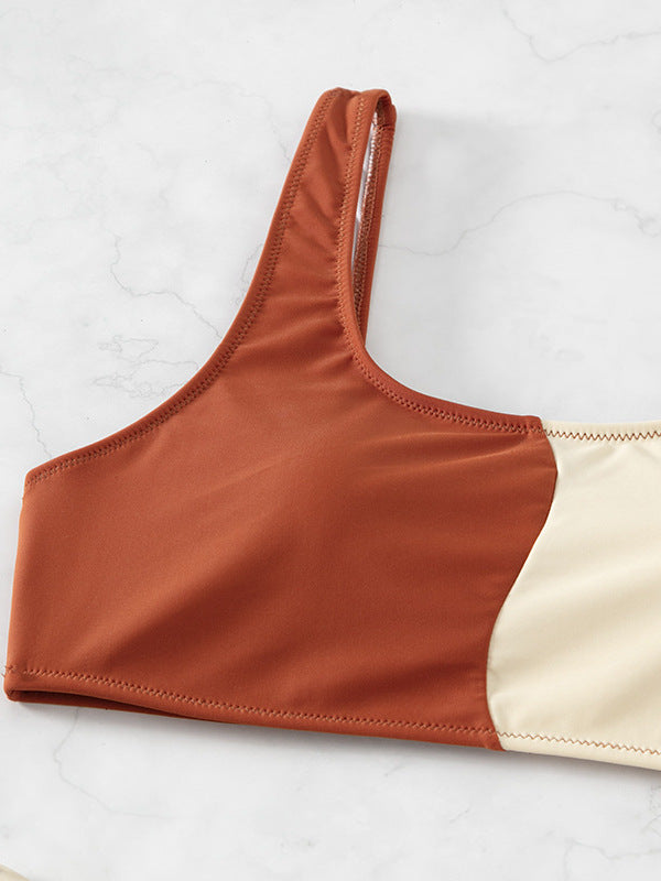 Dame bikini-sæt med stilfuldt farveblokdesign og høj talje Stilla