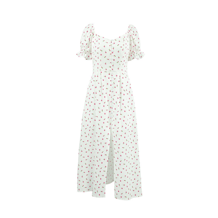 Dame Maxikjole med off-shoulder design og voluminøse pufærmer Stilla