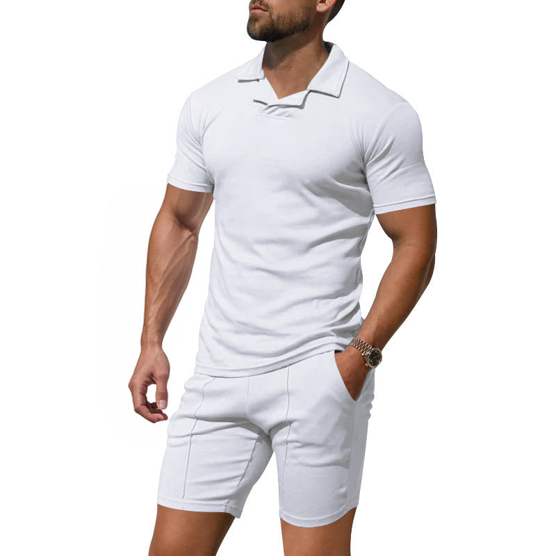 Herrer poloshirt og shorts-sæt i hudvenligt, elastisk materiale med moderigtigt krave Stilla