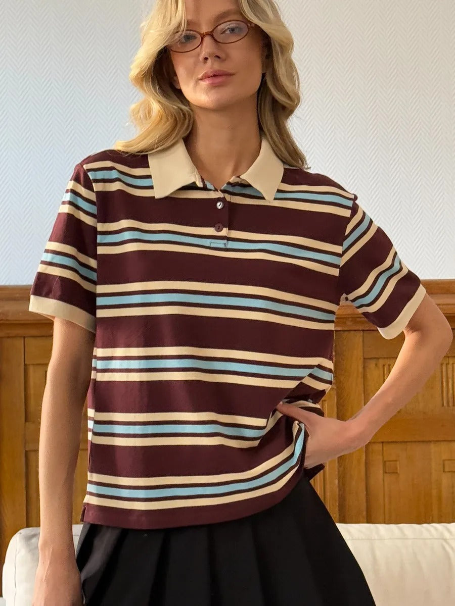 Dame Poloshirt med moderne stribemønster Stilla