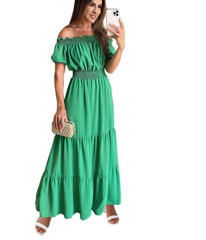 Dame Off-Shoulder Rynk Maxi Kjole Stilla