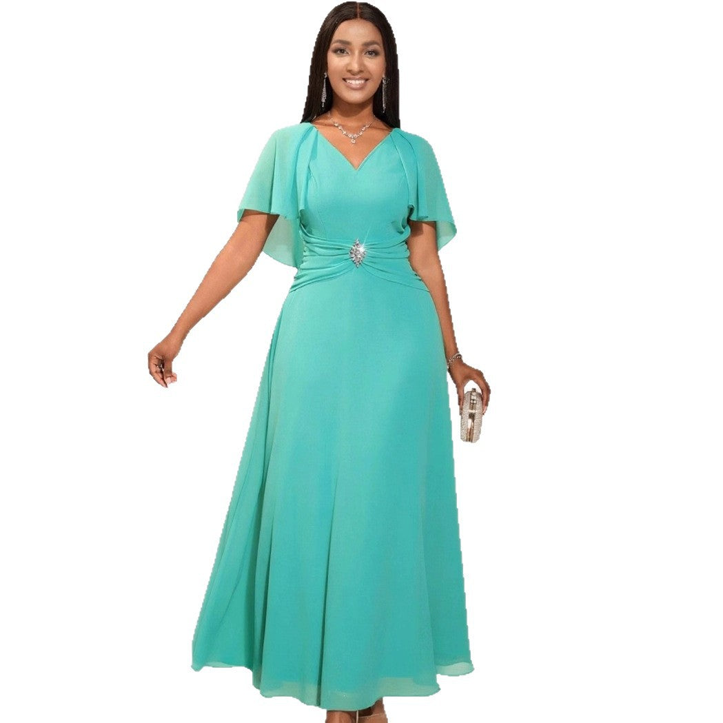 Dame elegant Maxi-kjole med smart foldedesign og glamourøs brosche Skovae