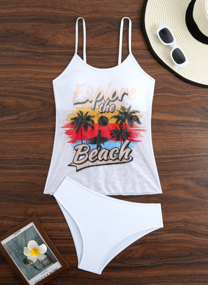 Dame Sporty Tankini-sæt med trendy print Skovae