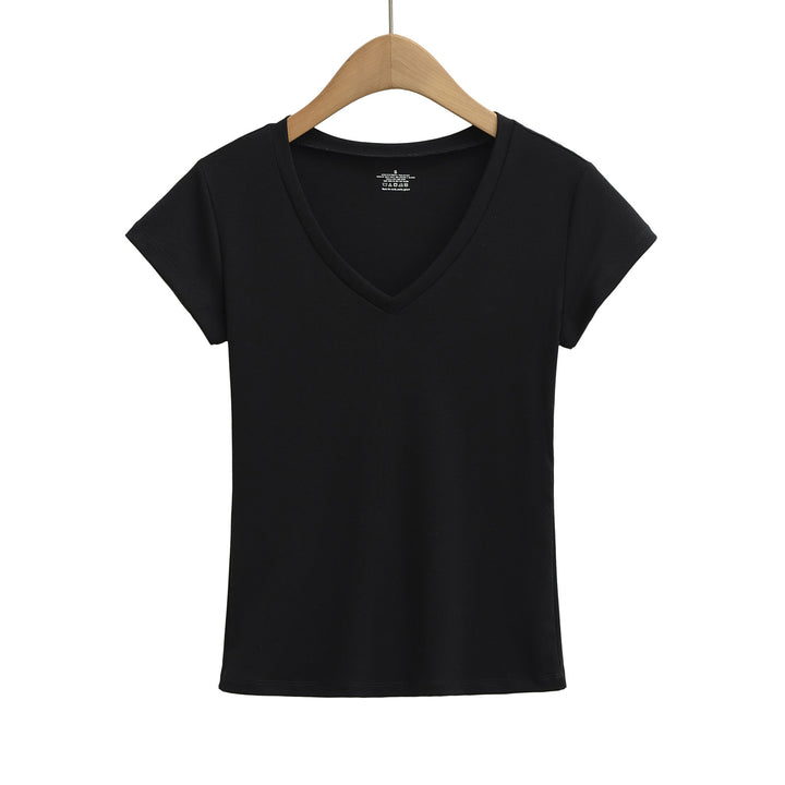 Dame V-hals T-shirt lavet af åndbart strækstof Stilla