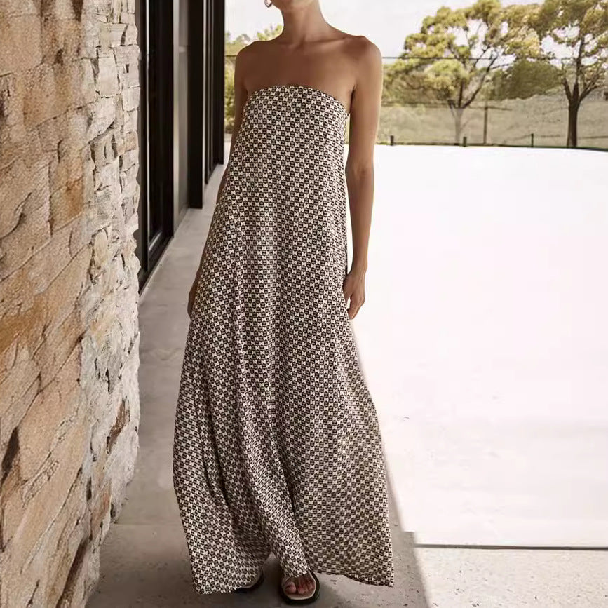 Dame Maxikjole med strapless design og unikt mønster Stilla