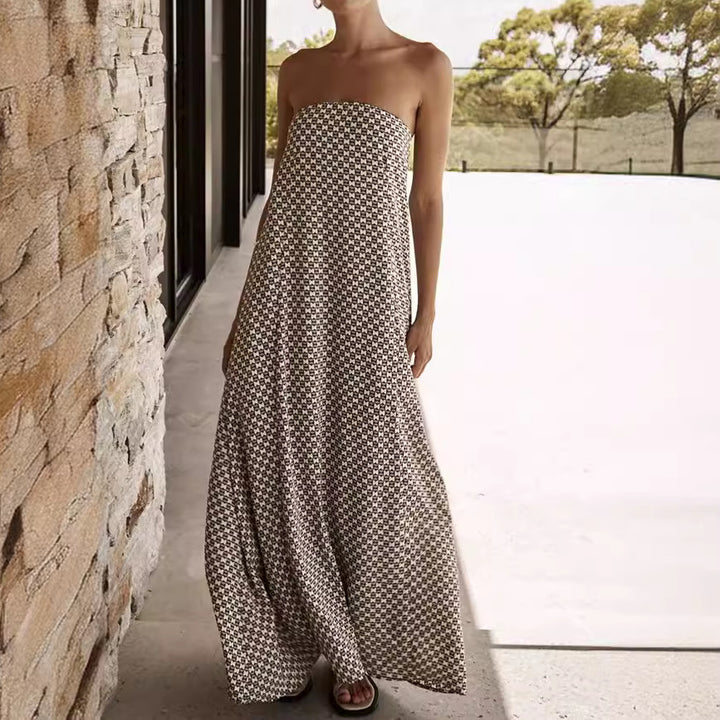 Dame Maxikjole med strapless design og unikt mønster Stilla