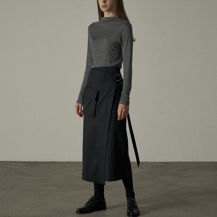 Dame Lang Wrap Nederdel med praktiske Sidelommer Stilla