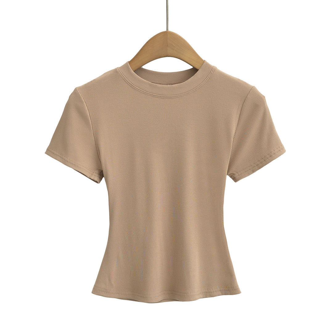 Dame kropsnær kortærmet T-shirt med fint ribmønster og rund halsudskæring Stilla
