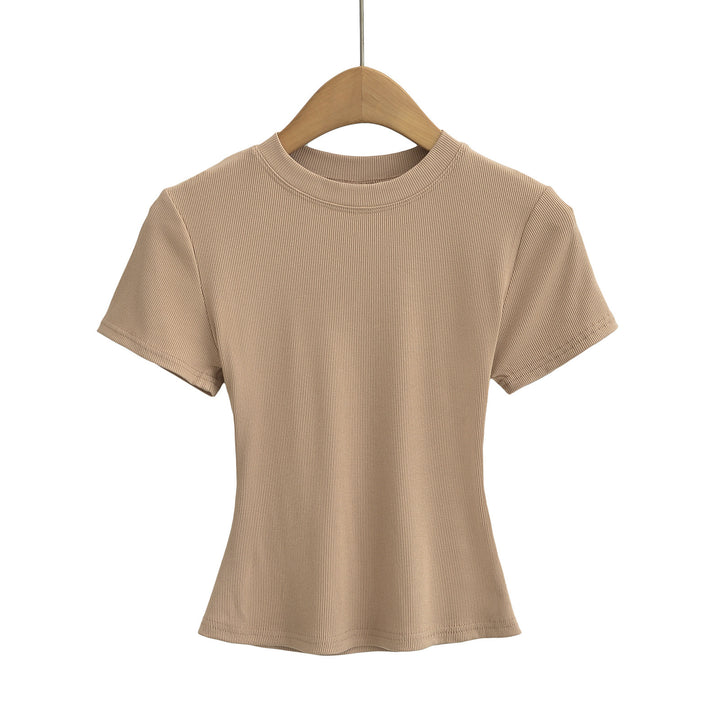 Dame kropsnær kortærmet T-shirt med fint ribmønster og rund halsudskæring Stilla