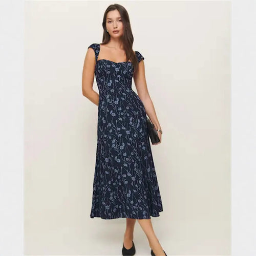 Dame Midi-kjole med elegant blomsterdesign og bandeau-udskæring Stilla