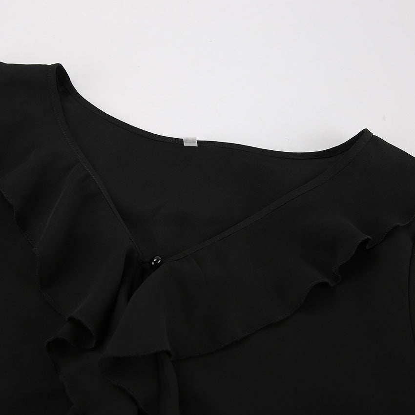 Dame Gennemsigtig Bluse med voluminøse Ærmer og Rynker Stilla